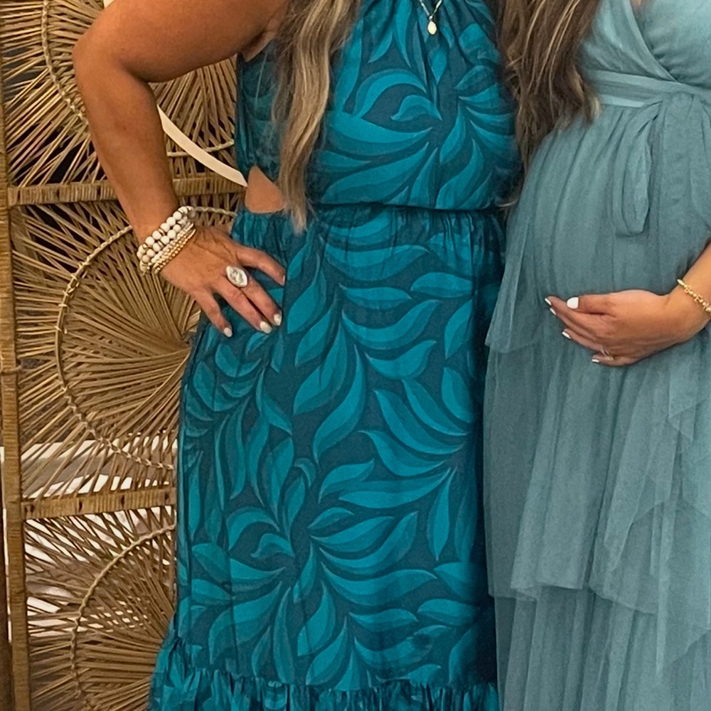 Taylor Teal Patterned Maxi Dress with side cut-outs - Picture 6 of 6